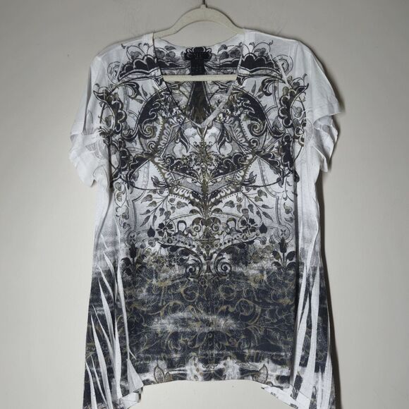 Vintage Carole Little Y2K Top Size 1X Affliction Style USA Gothic Cross Stone - Picture 1 of 6